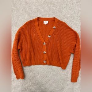 Line & Dot Orange Knit V-Neck Cropped Cardigan Top